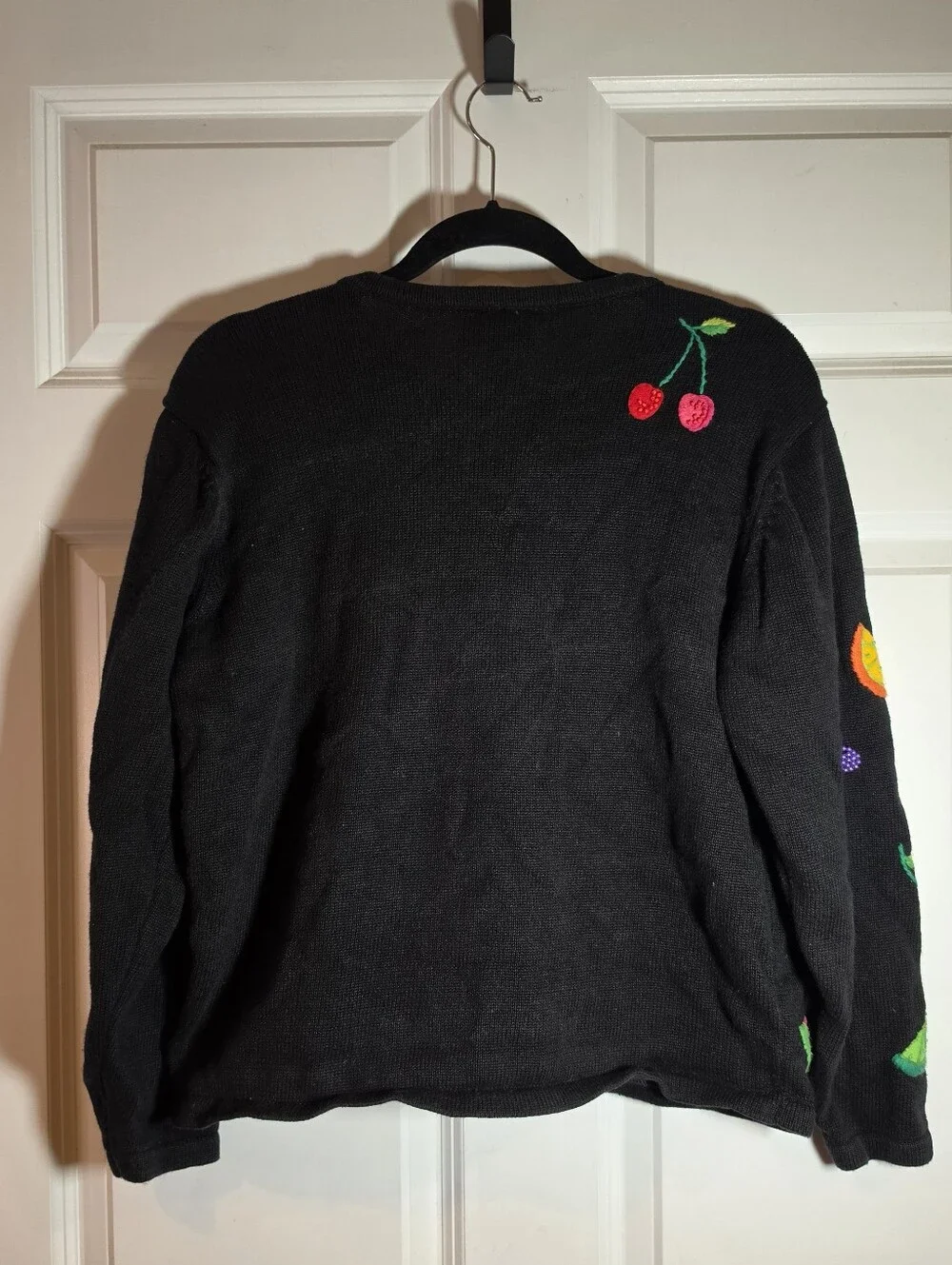 Talbots Petites Vintage Fruit Embroidered Beaded Cardigan Sweater Colorful